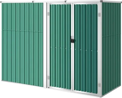 Image de Abri de jardin en métal - Pour outils - Robuste, en acier galvanisé - Dimensions : 225 x 89 cm - Couleur : vert