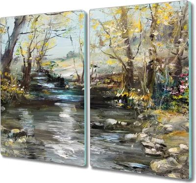 Produktbild von Coloray Kochplattenabdeckung Herdabdeckplatte 2x30x52 cm Hackbrett Schneidebrett Küchenbrett - Baum Fluss