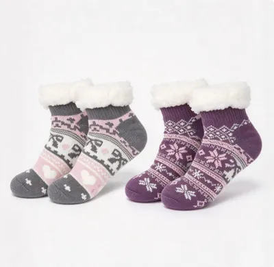Produktbild von Kuschelsocken Damen(2 Paar), Weihnachtsstrumpf 36-42, kleine Geschenke(Rosa+Lila)