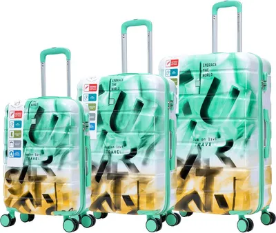 Immagine prodotto di Set di valigie da viaggio a 3 pezzi in polipropilene rigido con lucchetto TSA, ruote doppie a 360° e finitura antigraffio - Royal Swiss