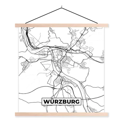 Produktbild von MuchoWow® Textilposter Würzburg - Karte - Stadtplan - Wegbeschreibung 40x40 cm mit holzfarbenen Rahmen - Posterleiste