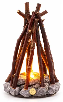 Produktbild von LED Lagerfeuer Nachtlicht, dekorative Tischlampe aus Zweigen und Stein, 3 Lichtmodi, Flammensound, Touch, USB