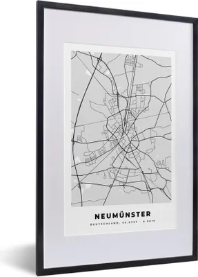 Produktbild von MuchoWow® Gerahmtes Poster Deutschland - Neumünster - Karte - Stadtplan 40x60 cm - Poster mit Schwarzem Bilderrahmen Wandposter Rahmen Foto Bilder - Poster in Rahmen