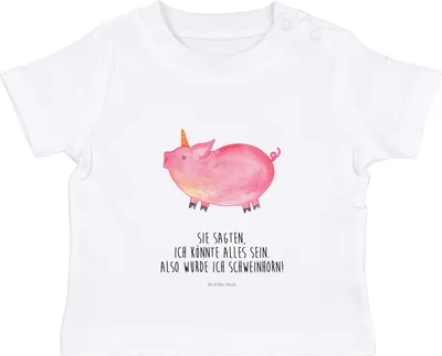 Produktbild von Mr. & Mrs. Panda Babyshirt Einhorn Schwein 0. - 6. Monat - Weiß - Geschenk, Einhörner, English,  T-Shirt, Baumwolle Baby Shirt, Englisch, Organic, Unicorn, Spruch
