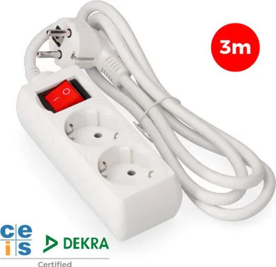 Obrázok produktu pre Edm 2 zásuvky s vypínačom Viacnásobná zásuvka 3 M biela jedna veľkosť / zástrčka EÚ biela jedna veľkosť
