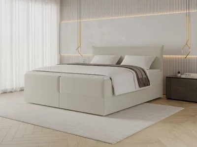 Image de Chilly Möbel Design Lit Livora - Lit boxspring confort aux lignes épurées, matelas et surmatelas 180x200 cm / Bouclé / Beige clair
