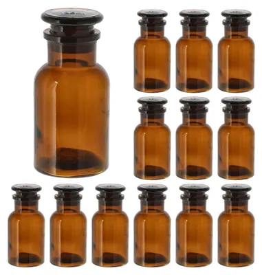 Produktbild von 12 x Apothekerflaschen Braunglas mit Glasstopfen und Weithals 125 ml Weithalsflaschen Braunglasflaschen Medizin Medizinflaschen