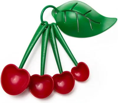Produktbild von Rote Messlöffel-Set mit Eierscheider, Maßlöffel, Teelöffel, Kaffeelöffel