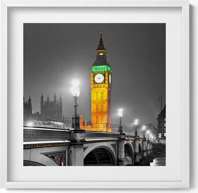 Produktbild von Big Ben im Vereinigten Königreich– Wandbild mit Rahmen – Gerahmtes Bild  – Wanddekoration – 50x50 cm –  Weiß Rahmen