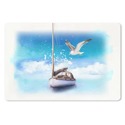 Produktbild von MuchoWow® Schreibtischunterlage Boot - Wasser - Möwe 60x40 cm - XXL Mauspad - Großes Mauspad