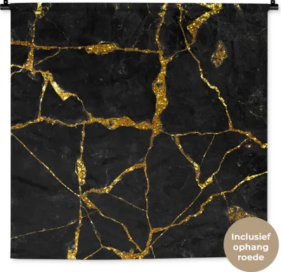 Produktbild von MuchoWow® Wandteppich Wandbehang Marmor - Gold - Schwarz - Marmoroptik - Glitter 90x90 cm Tapisserie Dekoration Wandtuch - Wandaufhänger