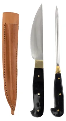 Produktbild von Mittelalter-Besteck Set Typ 6 mit Doppellederscheide schwarzer Griff