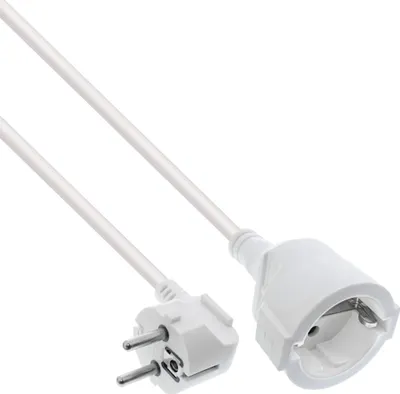Produktbild von INLINE Strom-Verlaengerung Schutzkontakt Stecker gewinkelt Buchse weiss 1m