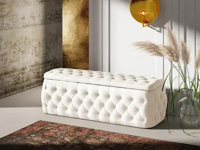 Produktbild von Polsterhocker mit Stauraum ERNESTO 180x50x45 cm Elisa Velvet Cremeweiß