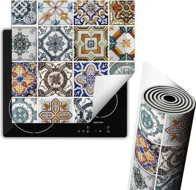 Produktbild von Herdabdeckplatte 60x52 cm Glaskeramikkochfeld Abdeckung Anti Rutsch Matte Aufrollbar, Mosaik