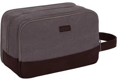 Produktbild von Kulturtasche Herren Reise-Kulturtasche Dopp-Kit aus Canvas und veganem Leder, wasserabweisend, Taupe