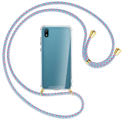 Produktbild von Handykette Backcover-Schutzhülle mit Band (Metall goldfarben) für Huawei Y5 2019 - pink/mint