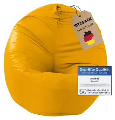Produktbild von BuBiBag Sitzsack Kinder mit Füllung – 2in1 Sitzsack & Sitzkissen, Bean Bag Indoor Outdoor wasserfest | Gelb 85 cm