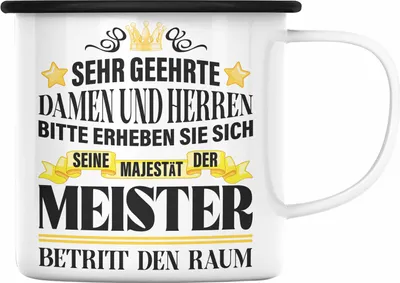 Produktbild von Trendation - Meisterprüfung Bestanden Geschenke Meister Prüfung Emaille Tassen Männer Metallbauer Schreiner Dachdecker Maler Elektrotechnik Elektronik (Schwarz)