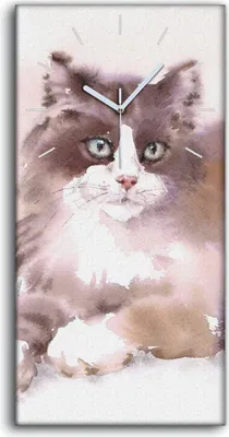 Produktbild von Leinwand Wanduhr Wandkunst Uhr 30x60 Gemälde Abstraktes Aquarell Tier Katze - weiße Hände