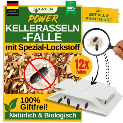 Produktbild von Green Guardia Kellerasseln Falle mit Spezial-Lockstoff – 12x Fallen – Kellerasseln bekämpfen, chemiefreies Mittel gegen Kellerasseln im Haus & Garten