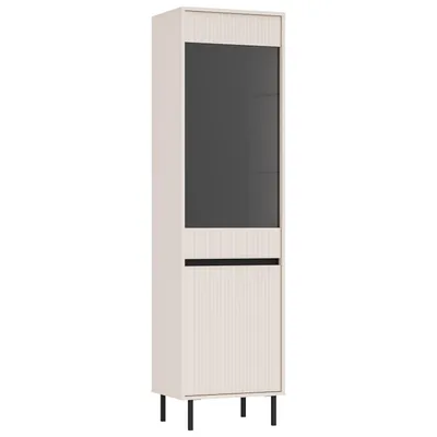 Produktbild von AX LIVING Vitrine Bodrum Hochschrank 2 Türen Glas 56 cm Sandbeige