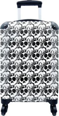 Produktbild von MuchoWow® MuchoWow® Koffer Handgepäck Trolley Rollkoffer Kleine Reisekoffer mit 4 Rollen - Teensy - Totenkopf - Schwarz - Muster - Cabin Size < 55x40x23 cm & 55x40x20 cm - Fotokoffer - Kabinenkoffer -