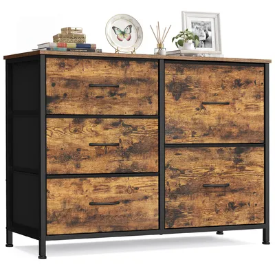 Obrázek produktu pro SONGMICS Komoda se 5 zásuvkami, komoda s kovovou konstrukcí, rozměry 98,7 x 30 x 74,7 cm, barva: tan