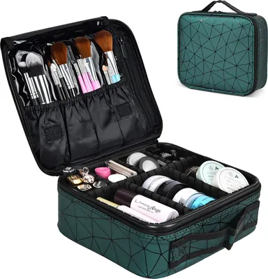 Produktbild von Freetoo Kosmetik Koffer Kosmetiktasche Portable Reise Make up Tasche, Professionelle Makeup Organizer Tasche Schmink Aufbewahrung Kosmetische Box Wasserdicht Schminktasche Train Case Diamantformmuster Gruen