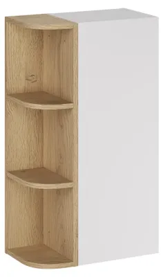 Image de Ensemble de salle de bain semi-meuble de 45 cm avec étagère ouverte, blanc et imitation chêne