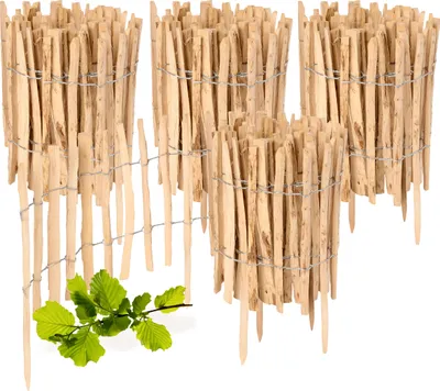 Produktbild von Gartenzaun zum Stecken aus Haselnüsse Zaun Garten Staketenzaun Beeteinfassung Holz GD-0156 (4 Stück, 35 cm x 500 cm)