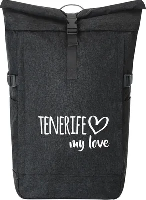 Produktbild von Huuraa Kurierrucksack Tenerife my love 30-44 Liter Black Melange Fairtrade Rolltop Rucksack Geschenkidee