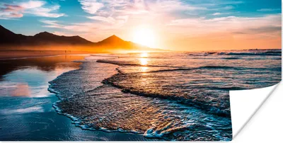 Produktbild von MuchoWow® Poster Sonnenuntergang - Meer - Berg - Horizont - Landschaft - Blau 150x75 cm - ohne Rahmen