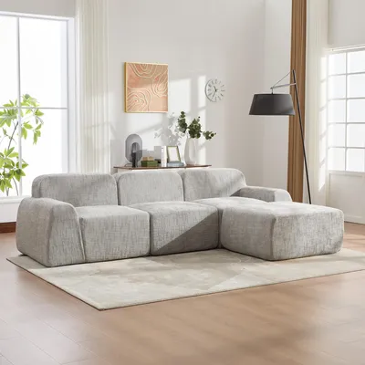 Immagine prodotto di MODFU Divano ad angolo per soggiorno in tessuto ciniglia con braccioli e base antiscivolo Divano lounge Divano modulare a tre posti Facile da spostare per il soggiorno Grigio