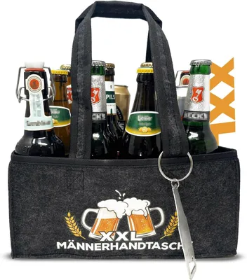 Produktbild von Longfair XXL Herrenhandtasche mit Flaschenöffner – Tragetasche aus hochwertigem Filz für 12 Bierflaschen oder Dosen
