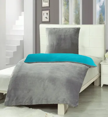 Produktbild von Cashmere Touch Bettwäsche 135x200 / 80x80 Winter Wendebettwäsche Plüsch anthrazit / petrol