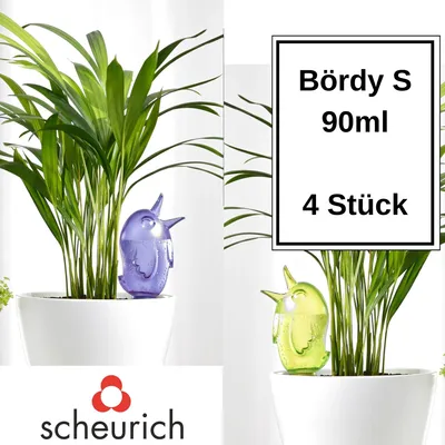 Zdjęcie produktu dla Zestaw 4 sztuk dozowników wody Scheurich Bördy S, fioletowo-zielone, pojemność 90 ml, mała kula nawadniająca z ceramiczną podstawką, dozowniki wody do roślin i kwiatów, wykonane z terakoty