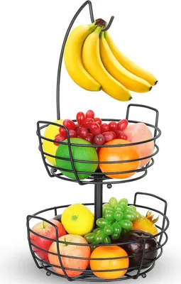 Productafbeelding van Famanu fruitmand met 2 niveaus - metaal, zwart