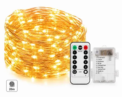 Produktbild von 1x LED Lichterkette 20m 200 LEDs Warmweiß 8 Modi Fernbedienung, E007
