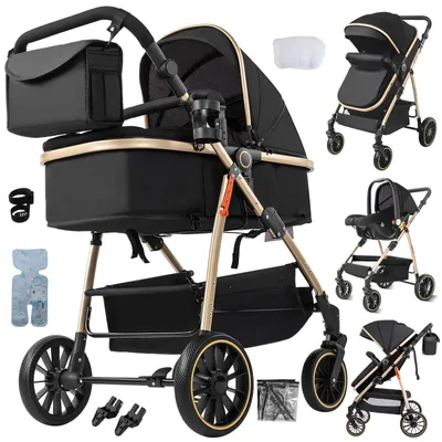 Immagine prodotto di Passeggino, design pieghevole, sistema da viaggio leggero, V8-BLACKGOLD