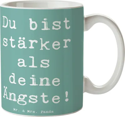 Produktbild von Mr. & Mrs. Panda Tasse Spruch Angst überwinden - Meeresbrise - Geschenk, Kaffeetasse, Mut, Unterstützung, Freude, Becher, Teetasse, Vertrauem, Zuversicht, Bedruckte
