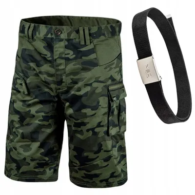 Produktbild von NEO TOOLS Camouflage Hose Herren Kurz mit Gürtel Gr. 48-58 | Multifunktionale Taschen - Grün Arbeitshose Kurz Herren - Arbeitshose Sommer | Gr. M