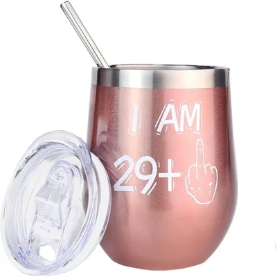 Image de Verre à vin en acier inoxydable, finition rose or, 350 ml (12 oz), cadeau d'anniversaire (29+1) pour femmes