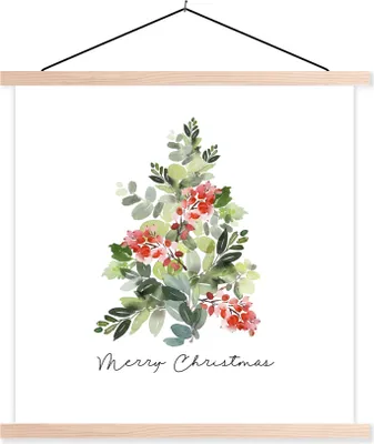 Produktbild von MuchoWow® Textilposter Weihnachten - Aquarell - Weihnachtsbaum 120x120 cm mit holzfarbenen Rahmen - Textil-Poster