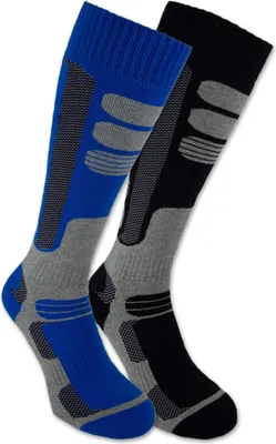 Produktbild von 2 Paar Ski Kniestrümpfe Damen & Herren Atmungsaktive Skisocken - Schwarz | Blau 43-46