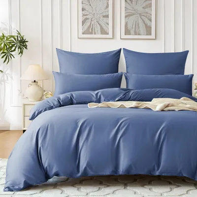Productafbeelding van Bettenset, 135x200 cm, donkerblauw, 4-delig, katoen satijn