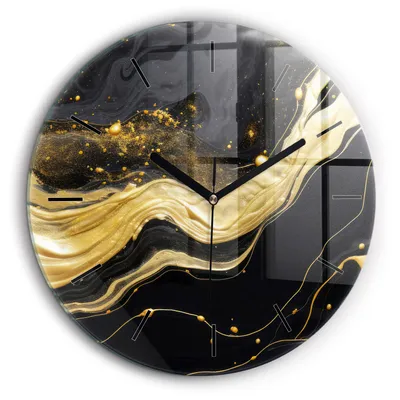 Produktbild von Wallfluent Große Wanduhr – Stilles Quarzuhrwerk - Uhr Dekoration Wohnzimmer Schlafzimmer Küche - Zifferblatt mit Striche - schwarze Zeiger - 60 cm - Goldener Marmor