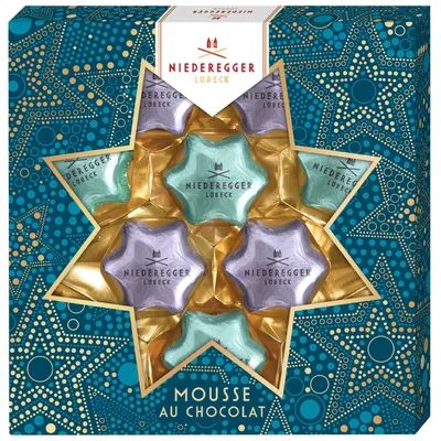 Zdjęcie produktu dla Czekoladki Niederegger Stars Mousse Duo jasne i ciemne opakowanie 125g