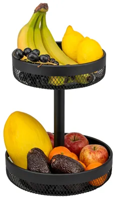 Immagine prodotto di eluno Vassoio rotondo a due piani per frutta / Cestino per il pane, ciotola per frutta, cesto per frutta, Ø 20 cm e 25 cm, in metallo nero