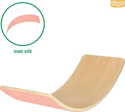 Immagine prodotto di Playos® - Tavola d'equilibrio in legno - con feltro rosa - fino a 200 kg - 82 x 30 cm - bambini e adulti - tavola oscillante per bambini - tavola d'equilibrio - giocattolo Montessori